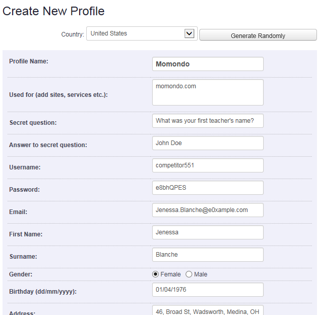Creating a New Profile
